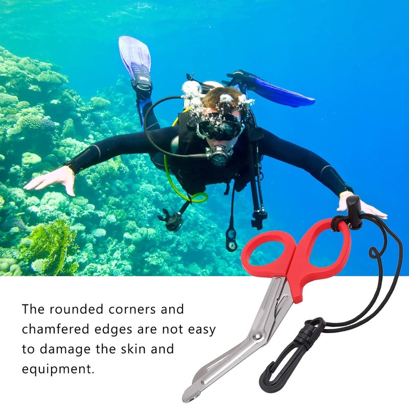 equlup Dive Shears, Stainless Steel Safety Scuba Diving Scissors Dual Serrated Blades Safety Sea Snips with Lanyard and Buckle for Diving Swimming Exploration - Image 5